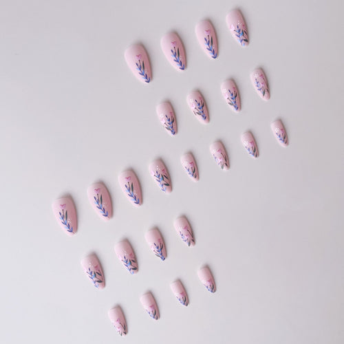 Artificial nail set with floral motifs and embellished accents Bowlift