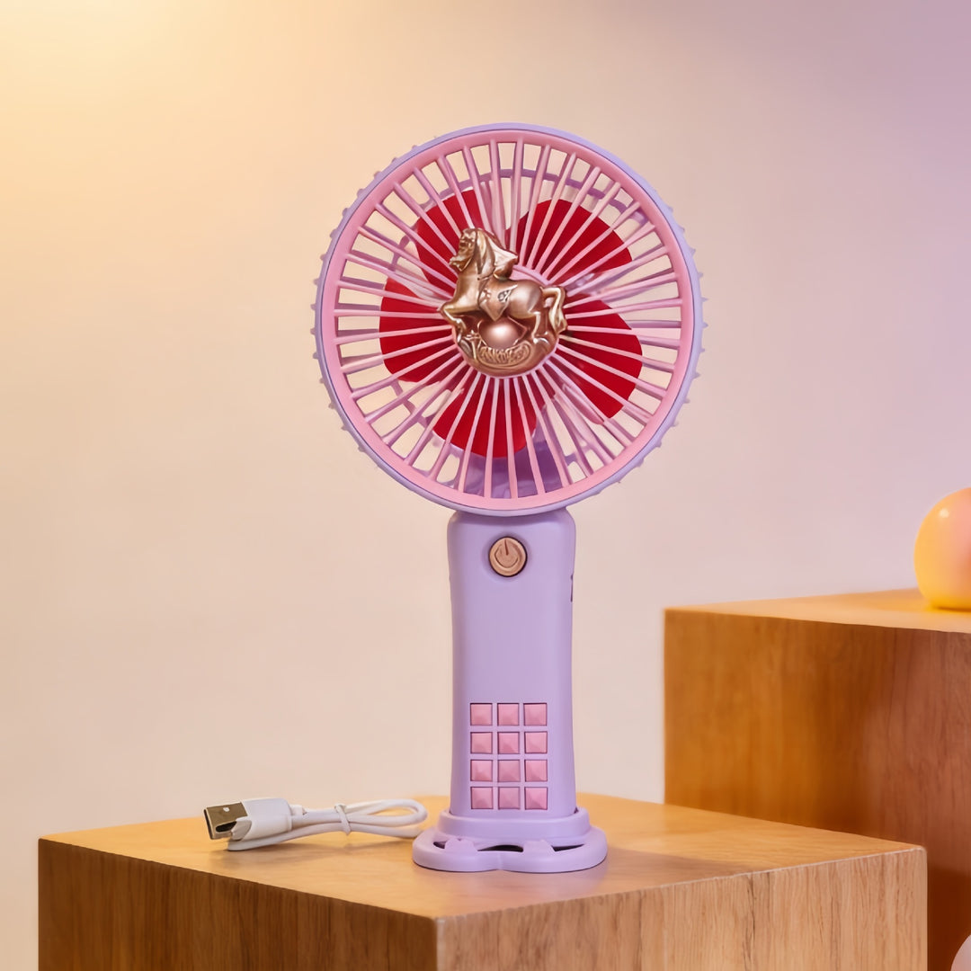 Ladies portable hand fan with playful horse motif Bowlift