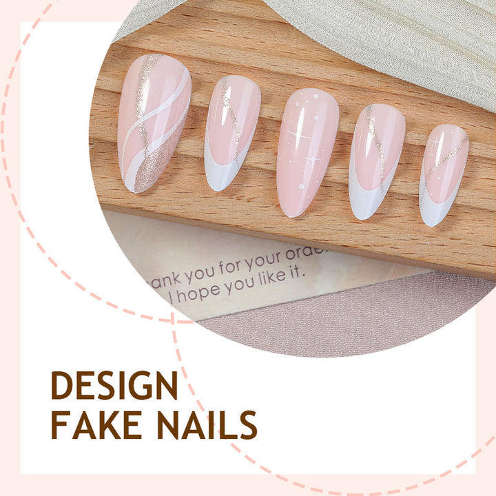 Artificial nail set with elegant marbled tips and glitter accents Bowlift