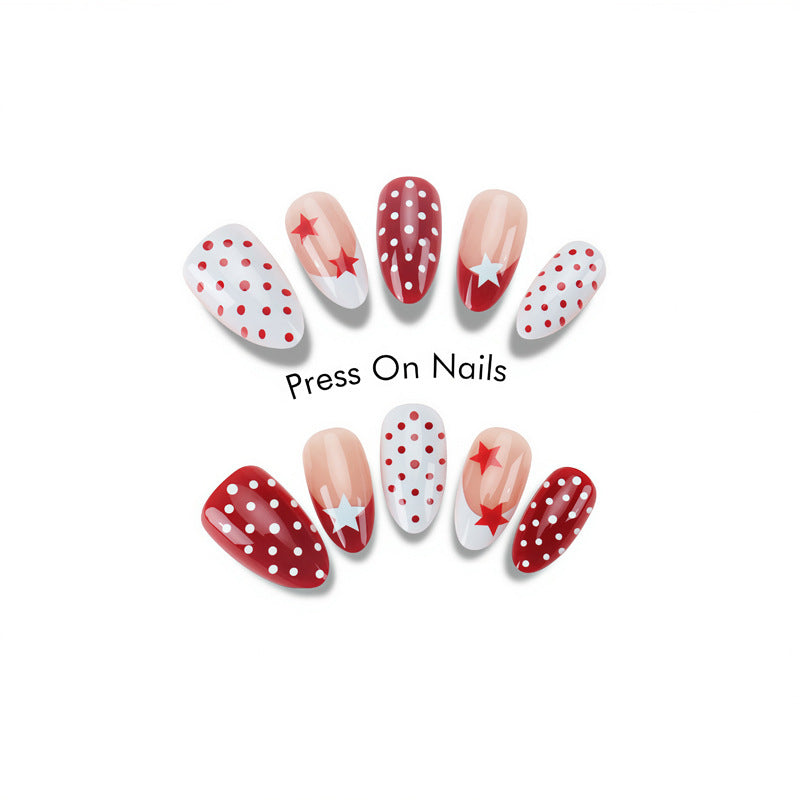 Artistic Press-On Nails with Star and Dot Designs Bowlift