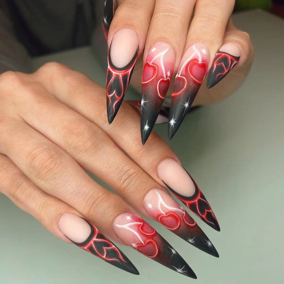 Stiletto Nail Art Extensions with Heart Design Bowlift