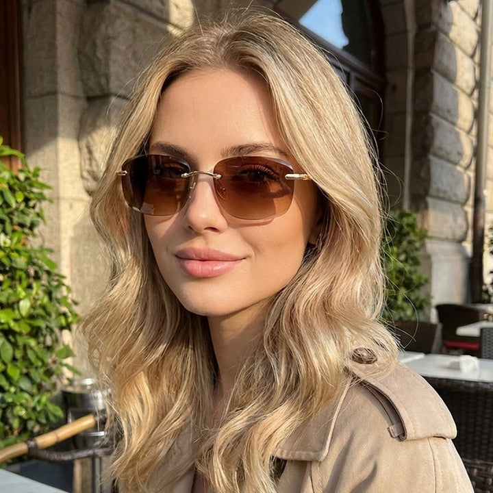 Women Geometric Premium Sunglasses with Slim Frame Bowlift