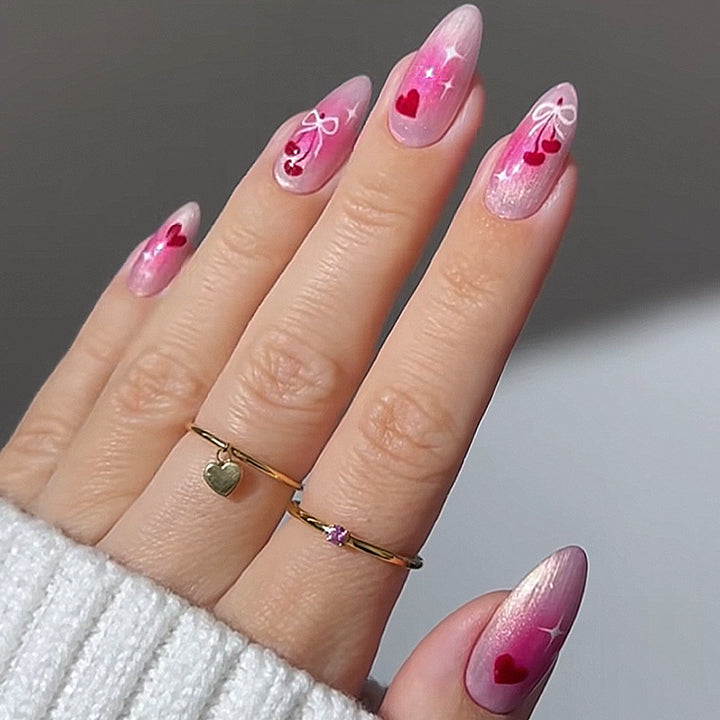 Charming Acrylic Press-On Nails Set with Heart and Bow Designs Bowlift