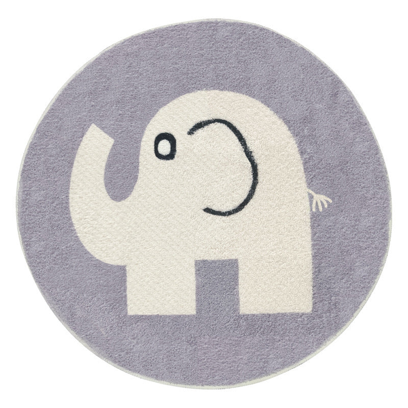 Whimsical Elephant and Bird-Themed Round Area Rug