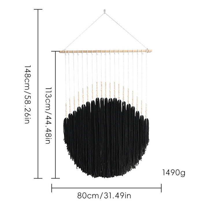 Decorative wall art with wooden beads and thread pendulum