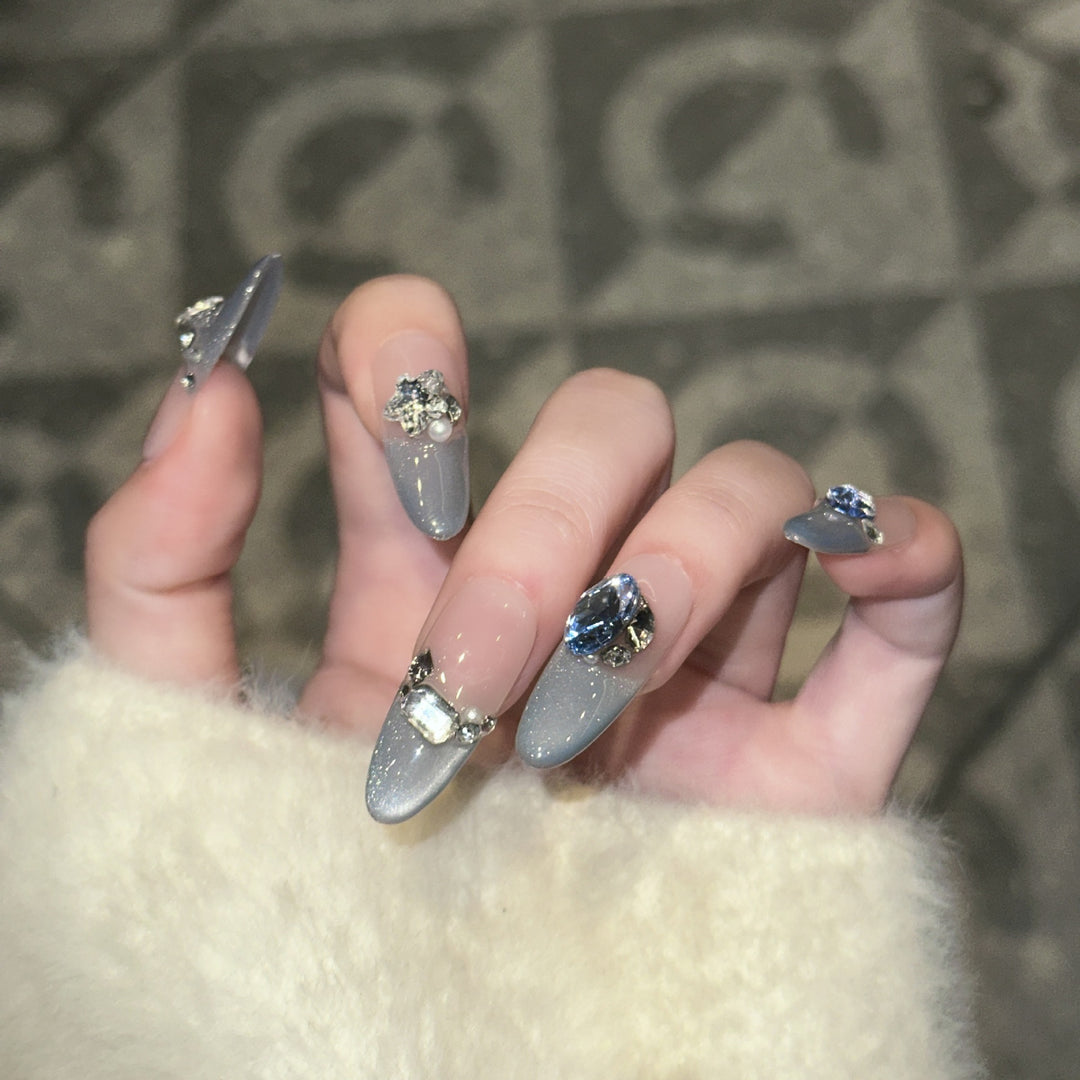 Decorative Stiletto Press-On Nails with Crystal Accents Bowlift