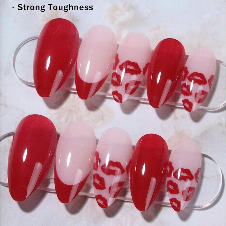 Artificial nail set with elegant kiss motif and glamorous finish Bowlift