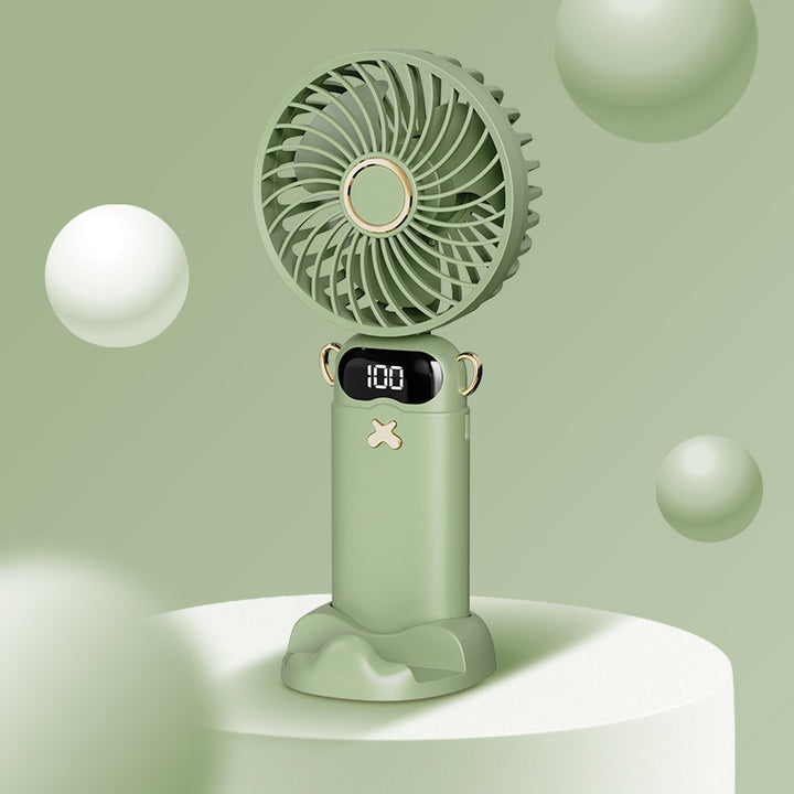 Cooling rechargeable handheld mini fan with digital battery display and cute desktop stand Bowlift