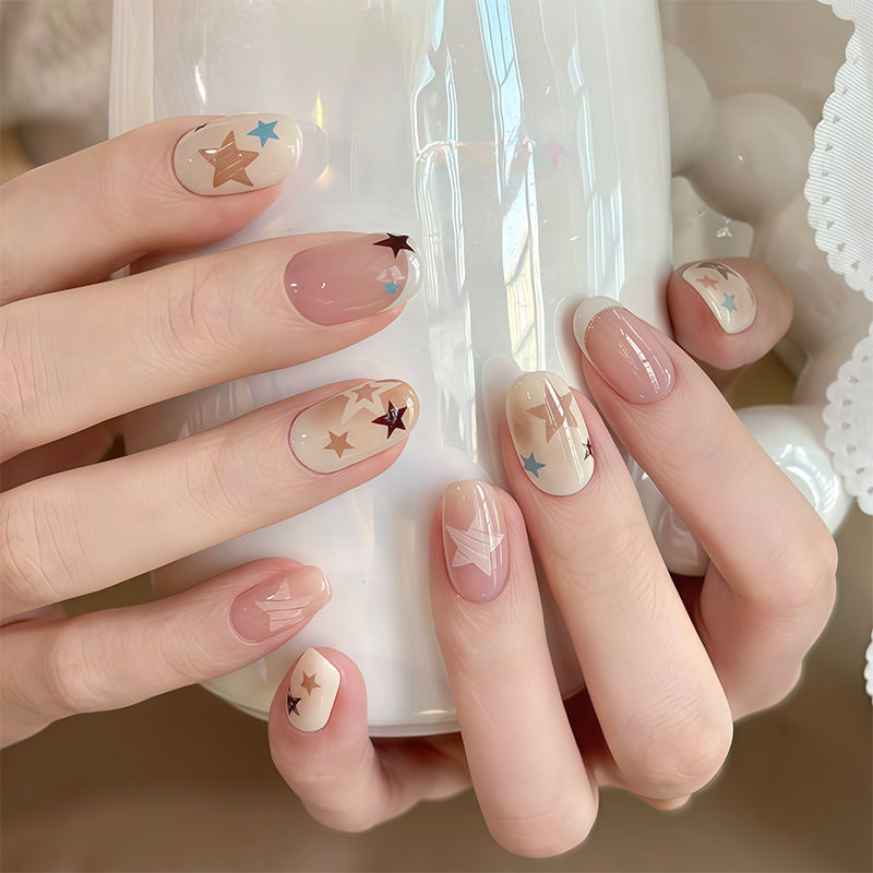 Artistic Press-On Nail Set with Star Designs Bowlift
