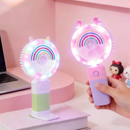 Women's Portable LED Hand Fan with Creative Light Effects Bowlift