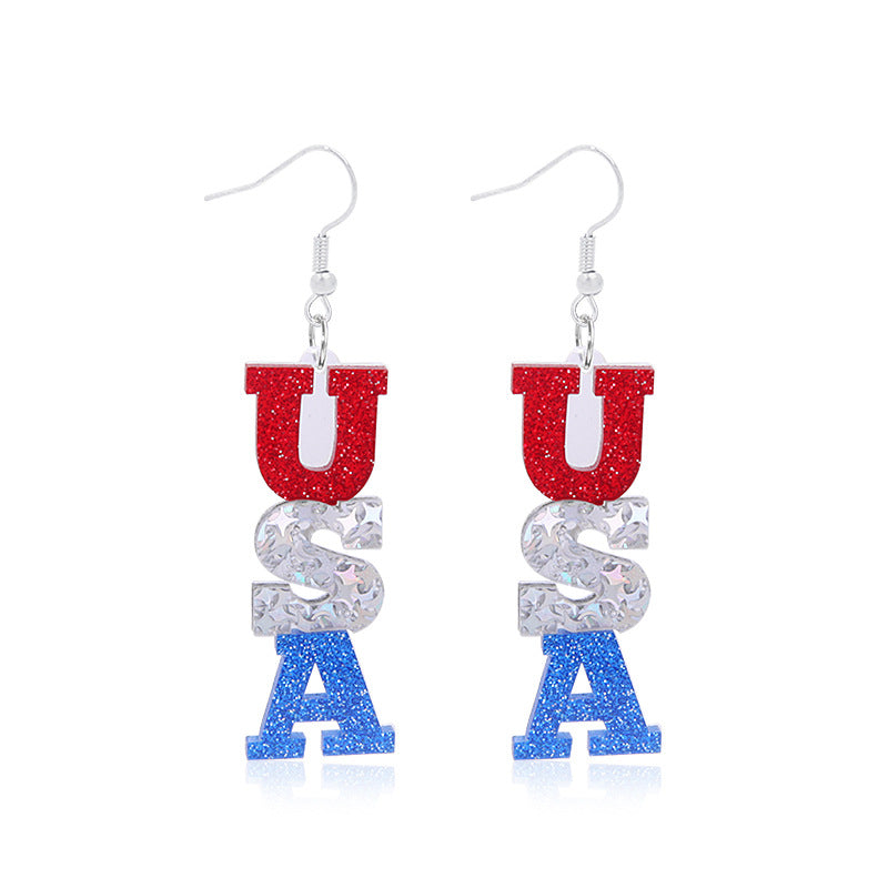 Women's star-shaped enamel earrings with USA flag motif and gold-plated fish Bowlift