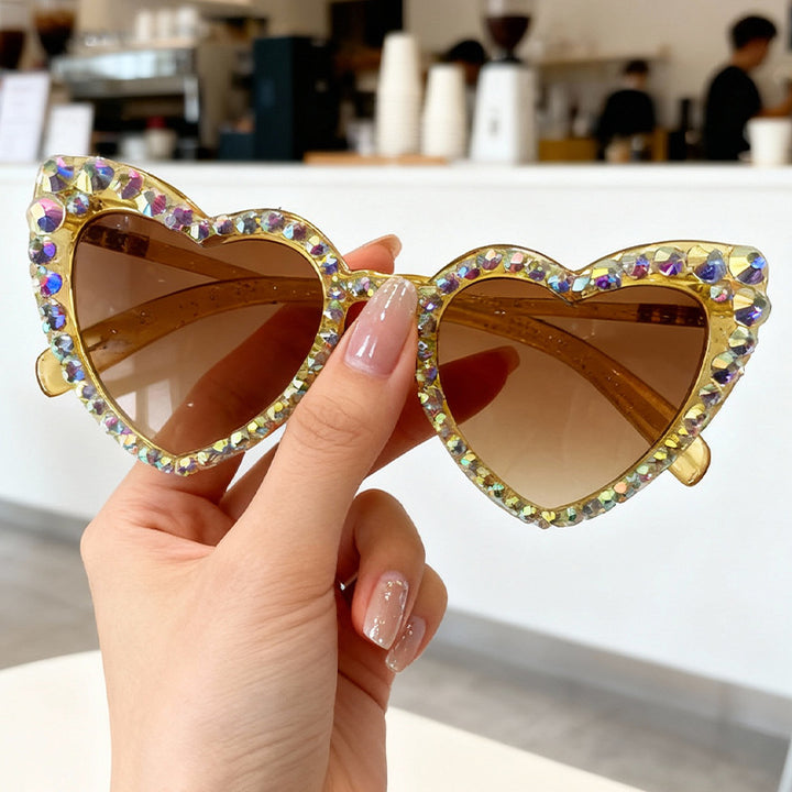 Rhinestone Heart-Shaped Sunglasses Bowlift