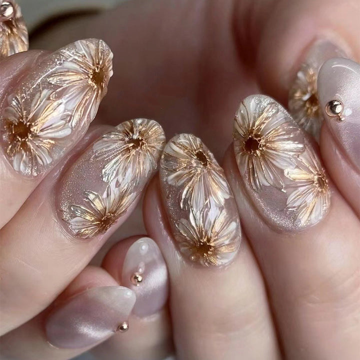 Artful Nail Extensions with 3D Flower Design Bowlift