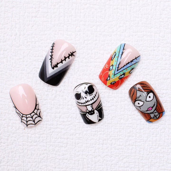 Artificial Nail Set with Creative Halloween Motifs and Playful 3D Designs Bowlift