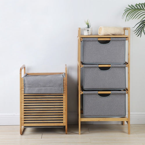 Laundry basket with bamboo frame and fabric insert Bowlift