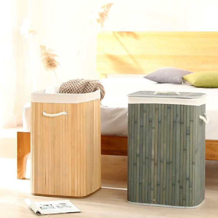 Elegant Laundry Basket Made of Bamboo with Practical Lid Bowlift