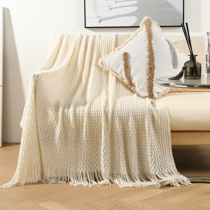 Women Luxurious Knit Blanket with Fringes Bowlift