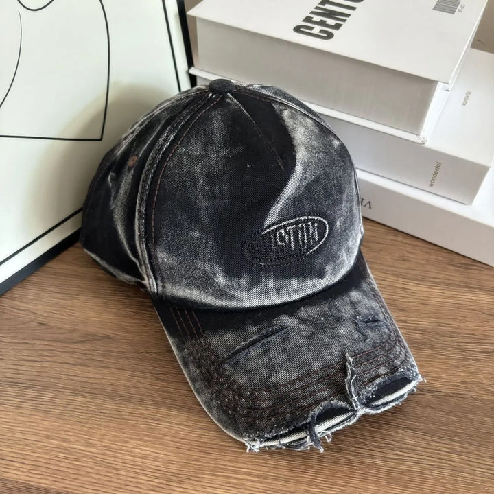 Men's Distressed Denim Effect Baseball Cap Bowlift