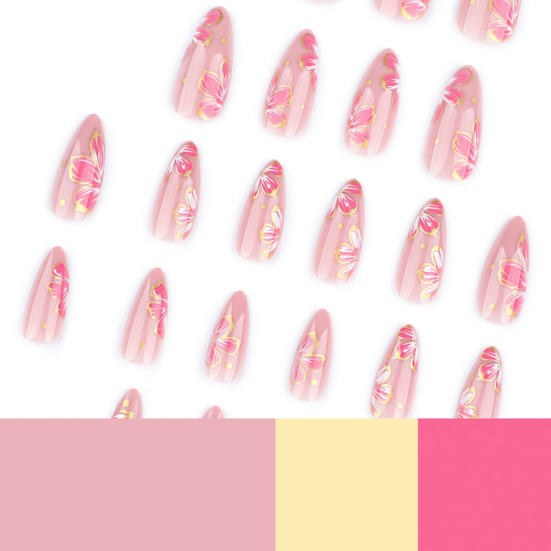 Artful nail art with elegant floral designs and gold accents Bowlift
