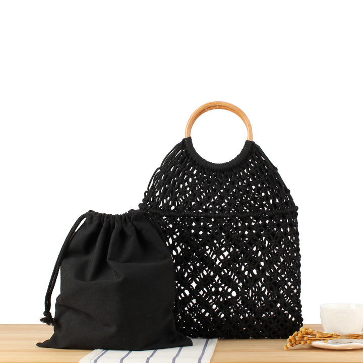 Macrame Tote Bag with Double-Layer Inner Pocket Bowlift