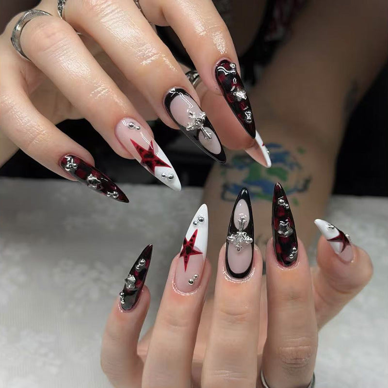 Artistic Stiletto Nail Extensions with Gem Accents Bowlift