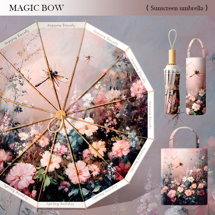 Ladies stylish and lightweight folding umbrella with elegant floral pattern Bowlift