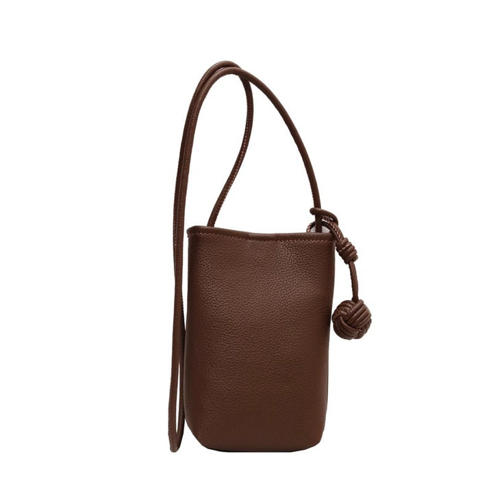 Pebbled Leather Mini Crossbody Phone Pouch with Knotted Strap Bowlift