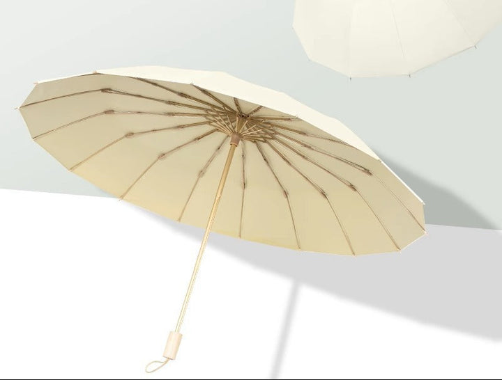 Women's Foldable Sunshade with UV Protection and Elegant Wooden Handle Bowlift