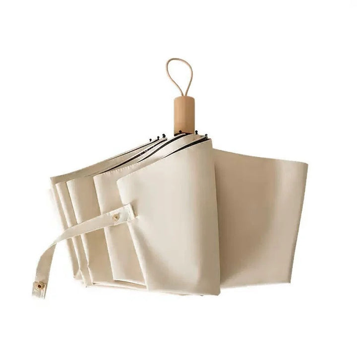 Women's Elegant Folding Umbrella with Wooden Handle Bowlift
