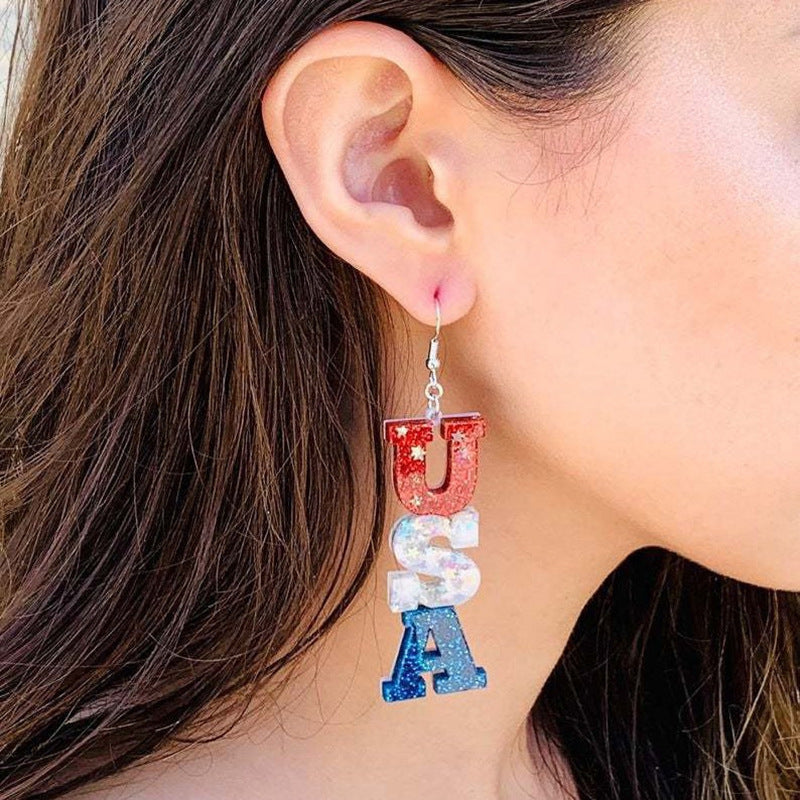 Women's long acrylic letter earrings three-piece with hologram and glitter effect Bowlift