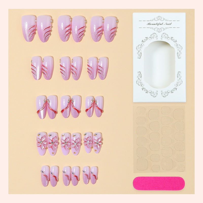 Acrylic nail set with elegant flower and glitter patterns Bowlift