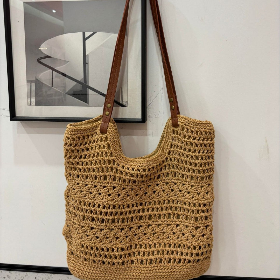 Hand-knotted shopper bag with integrated leather handle Bowlift