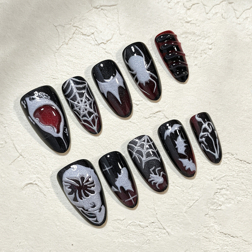 Halloween Nail Art Set with Spider Design and Gel Nails Bowlift