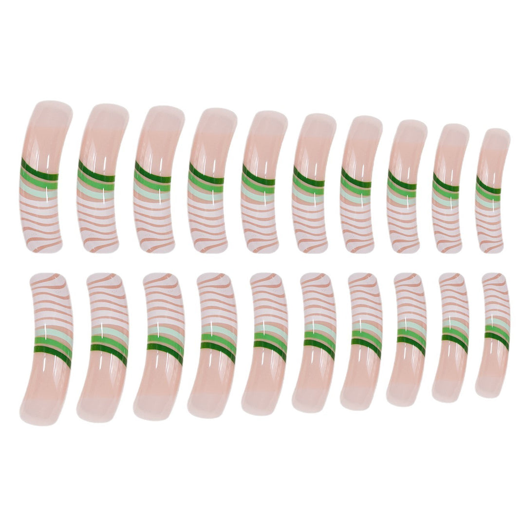 Artistic Long Press-On Nail Set with Unique Striped Design Bowlift