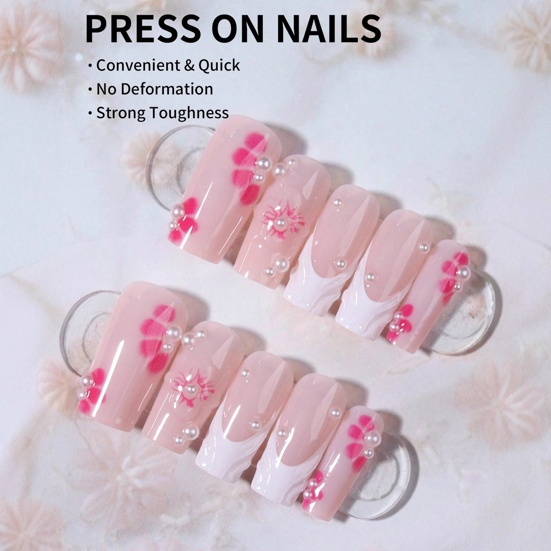 Nail art set with floral 3D decorations and pearl accents Bowlift