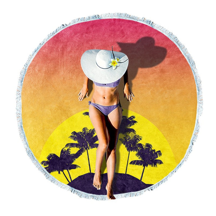 Round beach towel with vibrant tropical pattern Bowlift