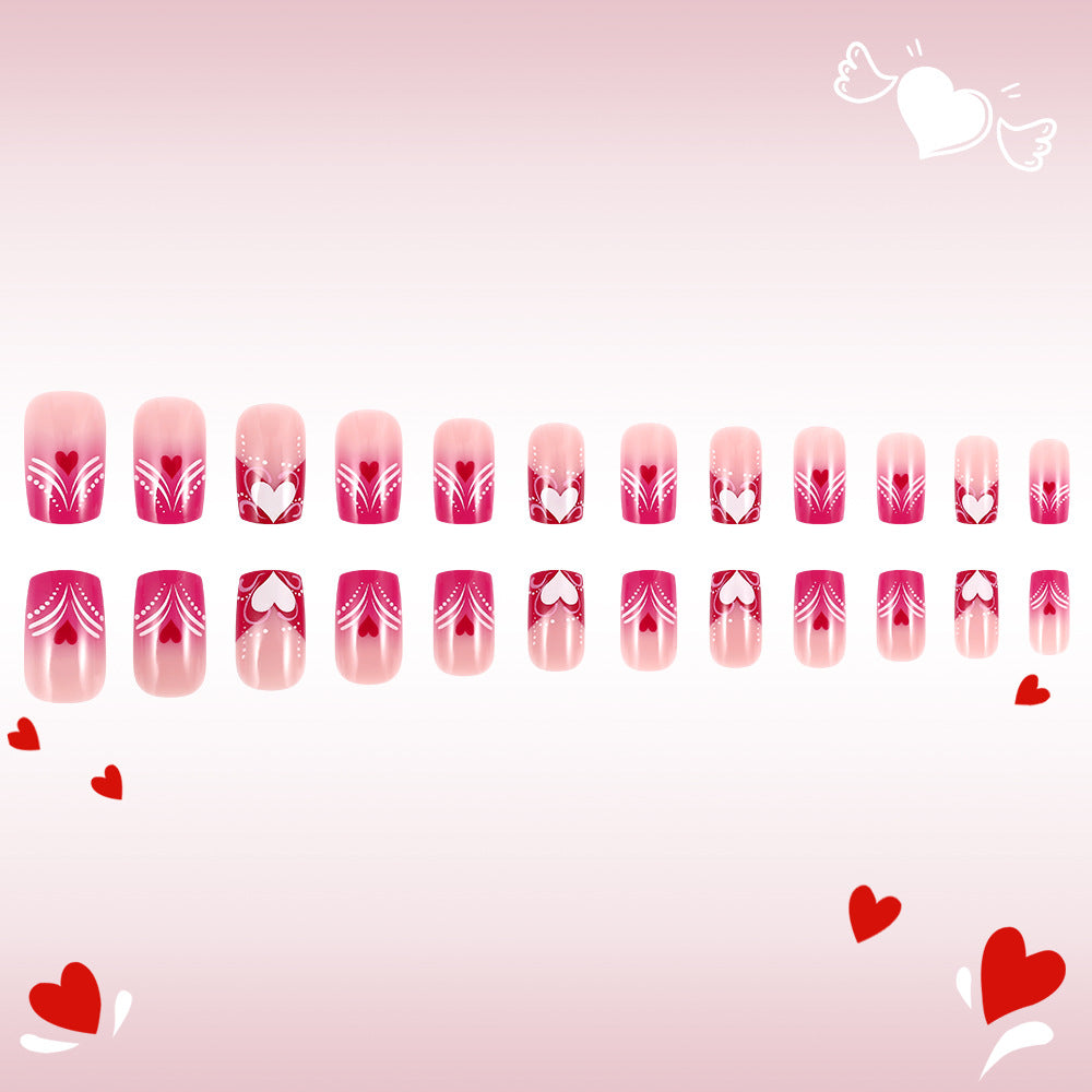 Heart-Embellished Press-On Nail Art Bowlift