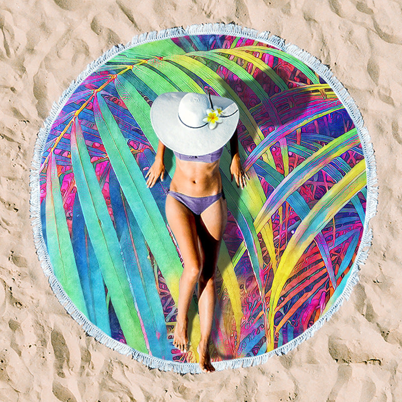 Round beach towel with tropical palm pattern Bowlift