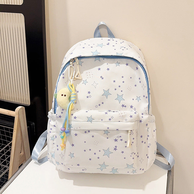Star-Patterned Canvas Backpack