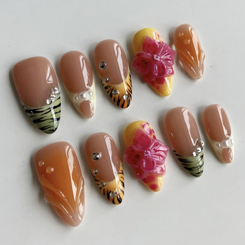 Artful Nail Extensions with Floral Accents Bowlift