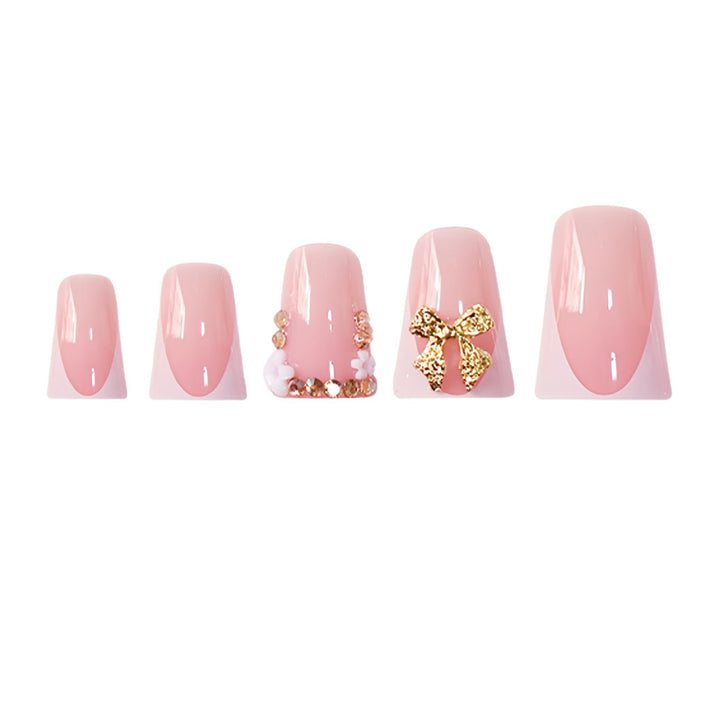 Decorative 3D Floral Press-On Nails with Gem Accents Bowlift