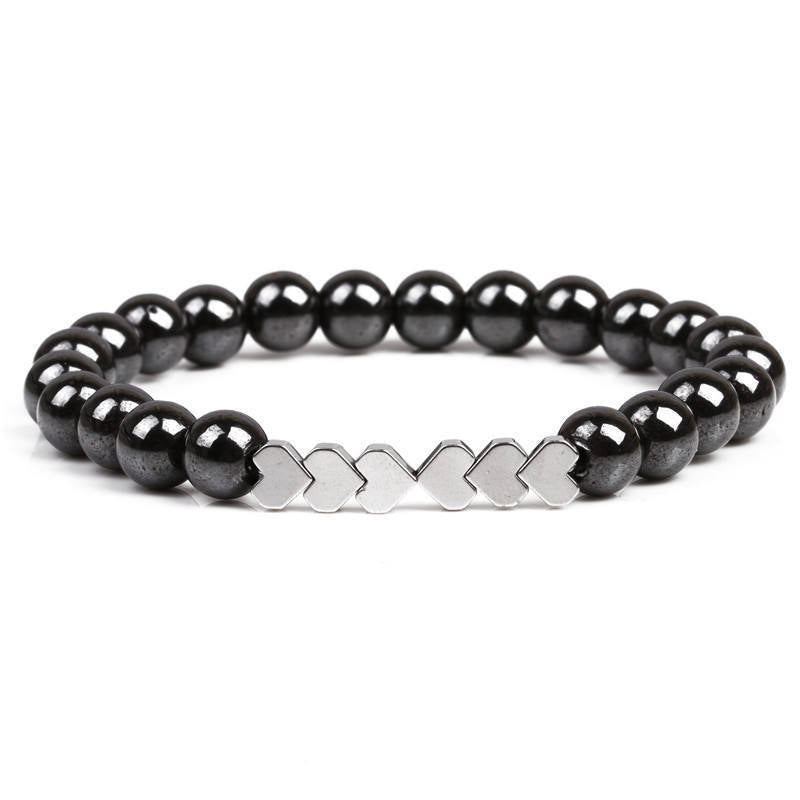 Natural Stone Beaded Bracelet with Heart Accents Bowlift