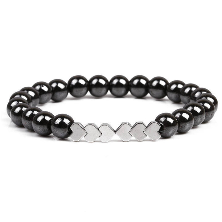 Natural Stone Beaded Bracelet with Heart Accents Bowlift