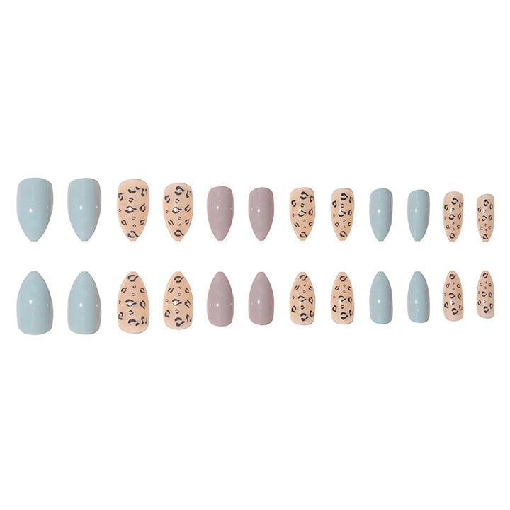 Stylish Long Press-On Nail Set with Abstract Leopard Design Bowlift