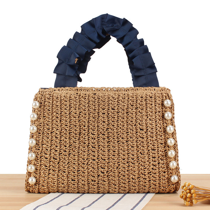 Handbag with High-Quality Pearl Embellishment and Fashionable Ruffled Handle Bowlift