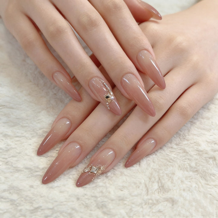 Artistic Press-On Nail Set with Unique Bow and Heart Accents Bowlift