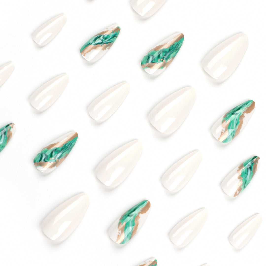 Artful Nail Extensions with Elegant Marbled Design Bowlift