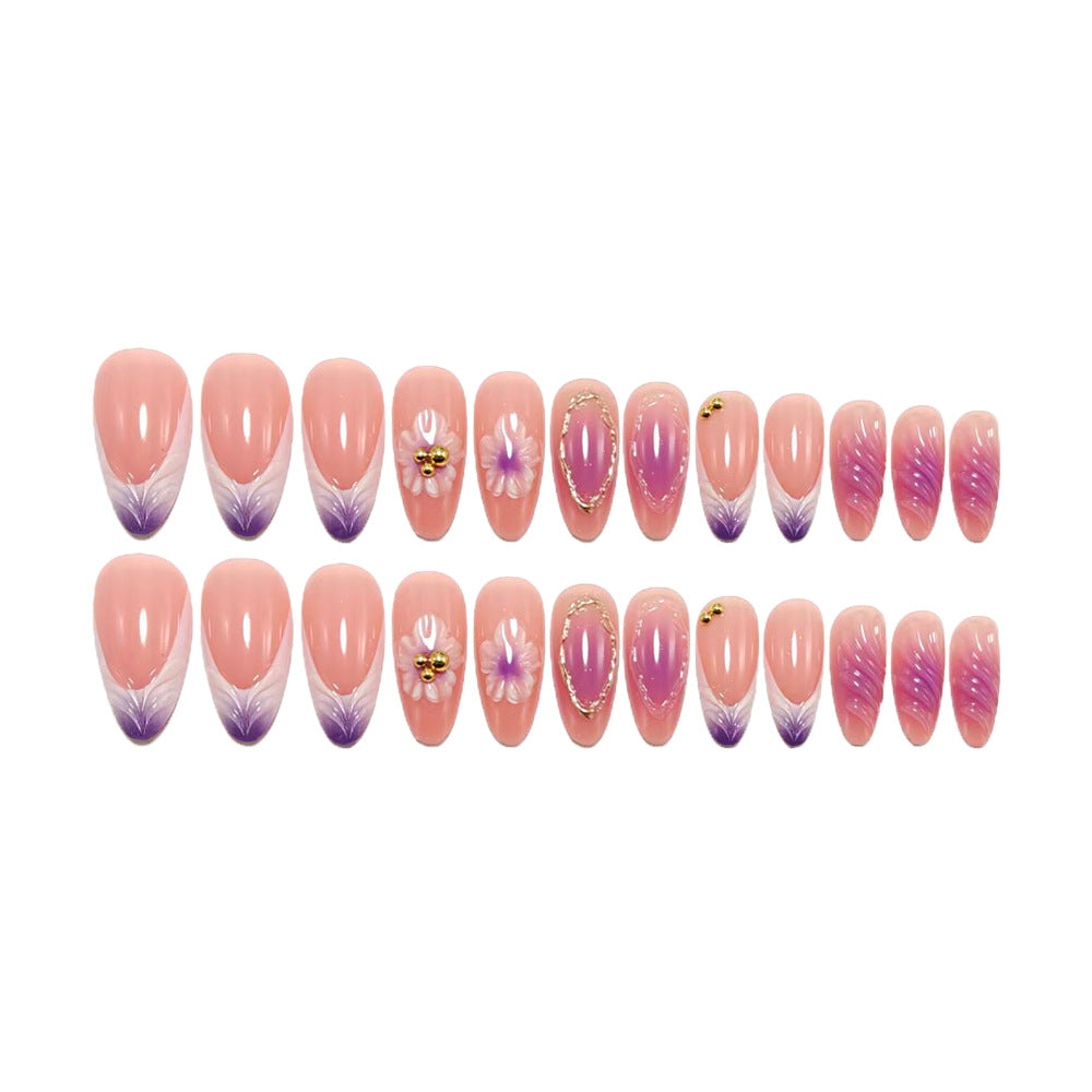 Artificial nails with luxurious 3D flower and glitter design Bowlift