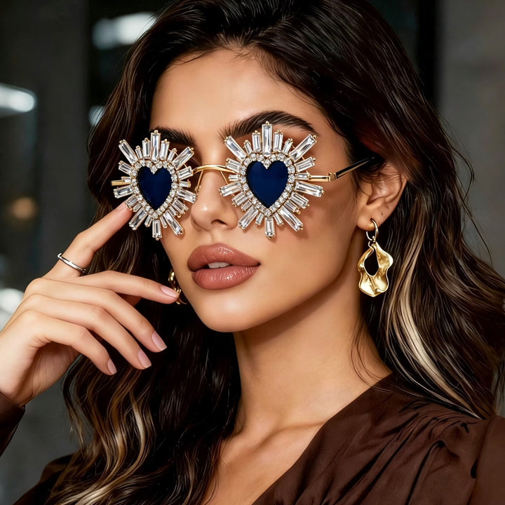 Women Heart-Shaped Sunglasses with Sparkling Crystal Decoration Bowlift