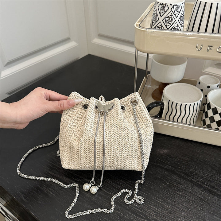 Elegant Woven Drawstring Mini Handbag Bowlift